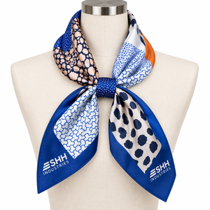 Women’s Luxury Satin Square <b>Scarf</b> Abstract <b>Floral</b> Print Blue Green Gold Silk Feel Neck Tie Custom Logo Fashion Accessory - Product Image 3