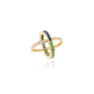 14K Emerald Cut Diamond Convertible Magic Ring with Sapphire Accents - Product Image 2