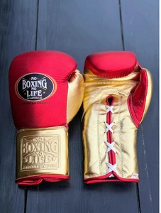 Best Quality No Boxing No Life Red & Gold Real Cowhide <b>Leather</b> MMA Training Boxing Gloves Lace-Up Lightweight Customized Unisex - Product Image 5