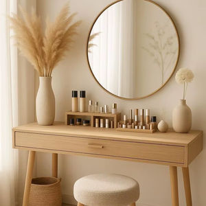 Tocador con Espejo Redondo para Niña, Tocador de Madera de Mango - Product Image 1