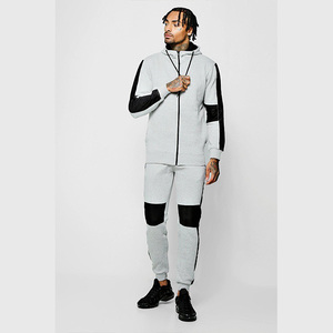 Men's Gray And Black Color Blocking <b>Tracksuit</b> Hooded Full Sleeve Zipper Sweatshirt And Pants Set Regular Fit Paneled <b>Tracksuit</b> - Product Image 3