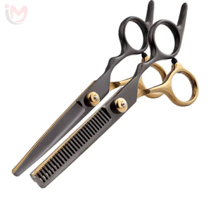 Ensemble professionnel de ciseaux de coiffure noir et or en acier inoxydable, ciseaux à effiler pour barbier, outil de coiffure de salon, kit de toilettage - Product Image 1