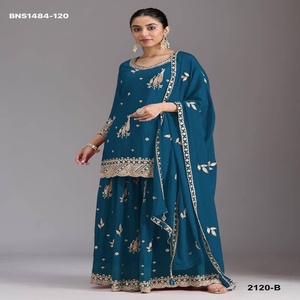 Conjunto Salwar de Calidad Premium con Bordado de Lentejuelas, de Longitud Media, Semi-Confeccionado, a Juego con Traje, Proveedor Indio - Product Image 1