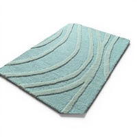 Tapis moderne en laine tufté à la main, motif abstrait ondulé lignes organiques, vert turquoise clair, haute densité, sculpté, antidérapant, pour la maison