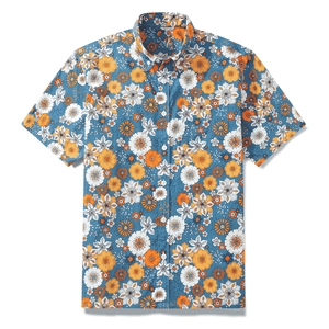 เสื้อเชิ้ตชายหาดแขนสั้นผ้าเทอร์รี่พิมพ์ลายดิจิทัลสไตล์วินเทจสำหรับผู้ชาย ผ้าฝ้าย 100% ราคาประหยัด - Product Image 1