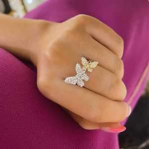 Lab Grown Diamond Statement Rings Pave Set Double Butterfly Animal Cluster Cocktail Bands Party Jewelry 10K 14K Gold Wholesale - Product Image 2