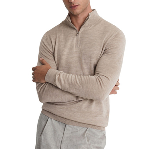 Men's Solid Color <b>Sweater</b> Full Sleeve 1/4 Zipper Pullover Winter Knitwear Anti-Pilling Cotton Material - Product Image 2