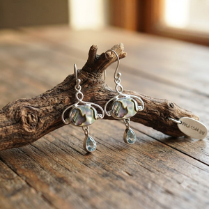 Pendientes Colgantes de Plata de Ley 925 con Concha de Abulón y Topacio Azul, Hechos a Mano, Estilo Boho, Chapados en Oro Rosa y Oro Amarillo - Product Image 1