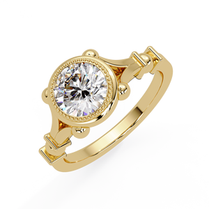 แหวนเพชรเม็ดเดี่ยวทรงวินเทจลายมิลเกรน ทองคำขาว 14K เพชรทรงกลมเพาะเลี้ยงในห้องปฏิบัติการ รับรองโดย IGI แหวนหมั้นแบบขาแหวนแยกชิ้นฝังเพชรแบบเบเซล - Product Image 3
