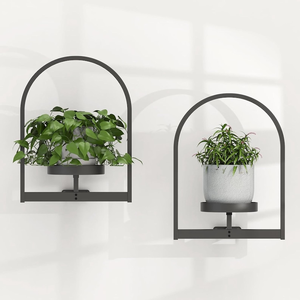 Supports muraux en métal noir pour plantes, lot de 2 |   Cadres de présentation de pots de fleurs décoratifs modernes pour salon intérieur - Product Image 1