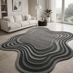 Abstract Modern <b>Hand</b> <b>Tufted</b> <b>Rug</b> | Luxury Grey Wool <b>Rug</b> Contemporary <b>Rug</b> Soft Plush Living Room Decorative Floor Carpet Area <b>Rug</b> - Product Image 5