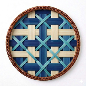 Ethnic Style Bamboo Woven <b>Placemat</b> <b>Round</b> Rattan Table Mat Colorful Geometric Pattern Decorative Heat Resistant Pad - Product Image 5