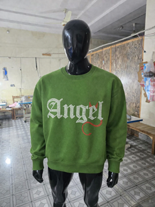 New Fashion men Green <b>Sweatshirt</b> Rhinestone Embellished “Angel” Print Long Sleeve Loose Casual Pullover Top Quality <b>Sweatshirt</b> - Product Image 5