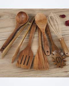 Juego de cucharas de cocina de madera maciza con espátula, cuchara para sopas, espátula para voltear y cuchara para mezclar, para cocinar, hornear y preparar alimentos - Product Image 2