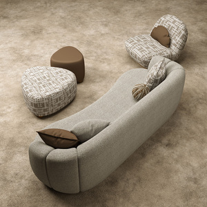 Berfa Premium Modern Boucle Fabric Sectional <b>Sofa</b> Set with Wood Legs Matching Lounge Chair and Round Center Table - Product Image 5