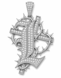 Colgante de Plata de Ley con Letra L Cristiana de Moissanita Plateada, Diseño de Corona de Espinas, 2 Pulgadas, Amuleto Religioso para Uso Diario - Product Image 2