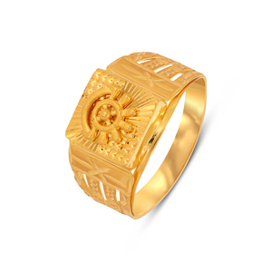 Anillo de Oro para Hombre Empire Engrave, Anillo de Lujo de Oro Amarillo con Diseño de Sol, Anillo de Sello con Corte de Diamante y Banda Ancha Texturizada, Joyería Fina para Hombre - Product Image 1