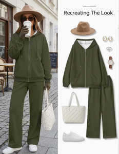 Ensemble de survêtement évasé personnalisé pour femme, taille haute, tenue de sport deux pièces, respirant, à capuche, décontracté, 100 % polyester - Product Image 5