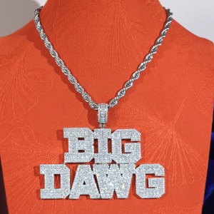 จี้รูปตัวอักษร Big Dawg สร้อยคอเงินแท้ 925 ประดับคริสตัลและเพชรเทียม สไตล์ฮิปฮอป เครื่องประดับผู้ชาย แบบโซ่เชื่อมต่อ เหมาะสำหรับใส่ไปงานปาร์ตี้ - Product Image 1