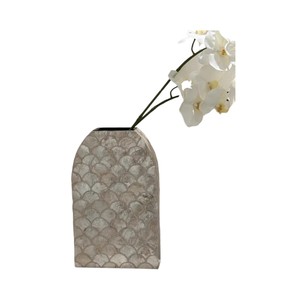 Handmade Ceramic Shell <b>Vase</b> Decorative Coastal Artisan Centerpiece Oval Shape Mother Of Pearl Design - Product Image 3
