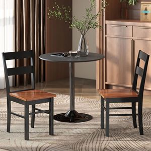 Set di 2 Sedie da Pranzo Nere Stile Rustico con Schienale Aperto in Legno di Gomma per Sala da Pranzo/Soggiorno - Product Image 2