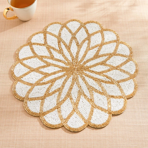 Set de table rond en perles fait main, motif paon, bleu, vert, or, autres thèmes, broderie FAIZA CRAFT FC-9400 - Product Image 5