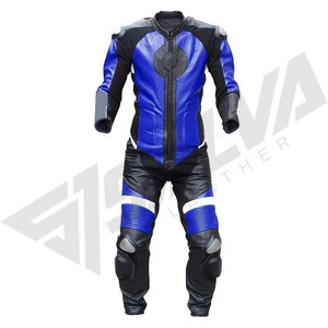 Traje de Motociclismo de Cuero para Hombre, Manga Larga, Salva Leather, Azul y Negro, Cortavientos, Protección Completa, de Una Pieza, 220g - Product Image 3