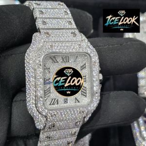 นาฬิกาข้อมือผู้ชาย ICELook หรูหรา สแตนเลสสตีล ทรงเหลี่ยม 38 มม. ระบบอนาล็อก ควอตซ์ หน้าปัดแซฟไฟร์ สายประดับเพชร - Product Image 3