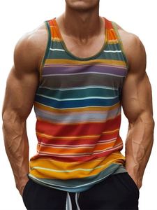 Camiseta sin mangas a rayas rojas para hombre, cuello redondo, transpirable, de punto, informal - Product Image 3