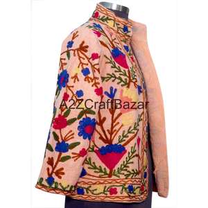 Blouson Bomber Vintage à Motif Floral Printemps/Été/Hiver 100% Coton Broderie Machine Design Dessiné à la Main Écologique Col en V - Product Image 4