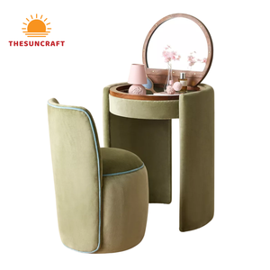 Modern Corner Vanity Desk for <b>Small</b> Spaces - Oak Wood Girls Makeup Table with <b>Mirror</b> & Chair Bulk Sale - Product Image 1