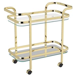 Contemporary Metal Serving <b>Trolley</b> with Storage Basket and Wheels for Fruits Vegetables Drinks and Kitchen Items - Product Image 2