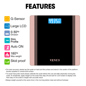 เครื่องชั่งดิจิตอลแบบพกพา จอ LCD จากโรงงานผู้ผลิตที่เชื่อถือได้ รับน้ำหนักได้ 180 กก. ความแม่นยำ 100 กรัม ดีไซน์สีโรสโกลด์ ใช้แบตเตอรี่ - Product Image 3