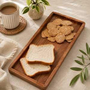 Wooden Rectangle Serving Tray Minimalist Design Handcrafted Acacia Wood Single Piece For Dining Table Decor - Product Image 1