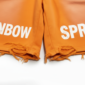 Shorts en coton pour hommes personnalisés en gros, style rétro délavé, double taille, effet pulvérisé arc-en-ciel, décontracté, streetwear d'été - Product Image 5