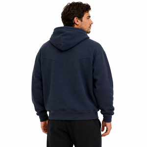 Sudadera con capucha de gran tamaño y doble cremallera de alta calidad al por mayor, con logotipo bordado personalizado, de algodón grueso, estilo streetwear, para hombre. - Product Image 2