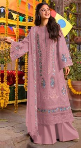 Dhwaja Export - Ensemble semi-couture en mousseline de soie avec broderies et sequins, style moderne pour mariages et occasions festives - Product Image 3