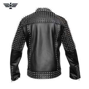 Chaqueta estilo punk para hombre con remaches y pinchos, corte ajustado, cuello alto, cierre de cremallera, impermeable, para otoño - Product Image 2