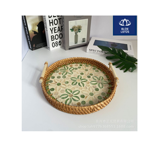 Bandeja de ratán ecológica con incrustaciones de concha pura, la más vendida, segura y limpia, ideal para servir desayuno y café, precio directo. - Product Image 1