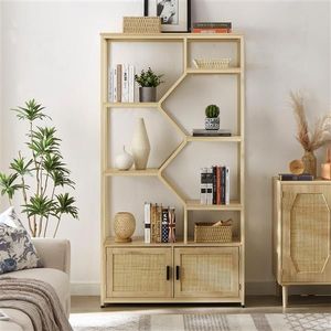 Libreria a 7 Ripiani in Rattan Naturale per Ufficio e Soggiorno, Armadio Contenitore 39.4x13.8ft - Product Image 1