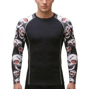 Haut de compression à manches longues avec motif de crâne imprimé par sublimation, style gothique, vêtements de sport pour hommes - Product Image 1