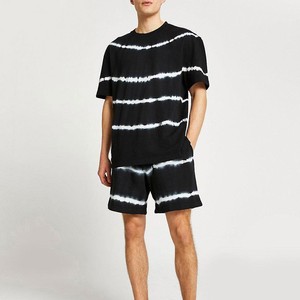 Ensemble T-shirt et short en coton tie-dye rayé pour homme, col rond, tenue décontractée d'été, collection 2026, dernière nouveauté - Product Image 1
