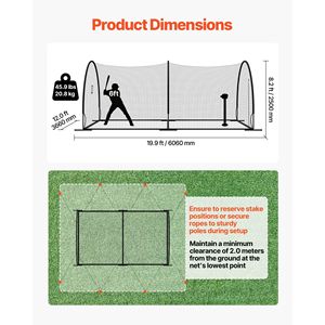 Gabbia da Battuta Portatile Autoportante 19.9 X 12.0 X 8.2 FT, in HDPE Annodato a 30 Strati, Attrezzatura per Allenamento di Battuta - Product Image 2