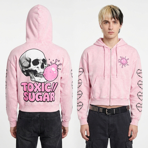 เสื้อฮู้ดดี้ลายหัวกะโหลกซามูไรสีแดงซีด 500GSM แขนพิมพ์ลายใบมีดหัก ดีไซน์ขาดๆ สำหรับผู้ชาย สไตล์สตรีทแวร์ ตลาดแคนาดา - Product Image 5