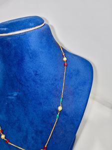 Collier élégant en argent avec des cristaux carrés turquoise et des perles, bijoux minimalistes tendance pour femmes - Product Image 3