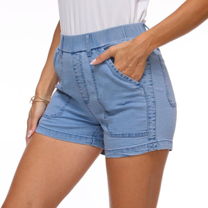 Shorts en jean décontractés pour femme, coupe ample, taille mi-haute, en coton délavé doux, pour l'été, mode féminine, denim bleu - Product Image 3