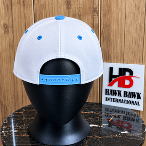 Gorra Unisex de 6 Paneles con Cierre a Presión, Blanca y Azul, Logotipo Bordado, Visera Plana Clásica, Diseño Moderno Personalizado, para Viajes al Aire Libre - Product Image 2
