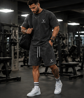 Conjunto de Verano Transpirable de Dos Piezas con Logotipo Personalizado, Pantalones Cortos y Camiseta con Lavado Ácido y Lavado a la Piedra, 100% Algodón, Tallas Grandes