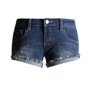 Shorts mini en jean délavé taille basse décontractés pour tous les jours avec ourlet effiloché et détails déchirés discrets – Short mini sexy - Product Image 1
