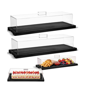 Best Price Natural Acacia Wooden <b>Cake</b> Display Tray <b>with</b> Acrylic <b>Lid</b> Dessert Serving Tray for Bakery, Buffet, Party - Product Image 2